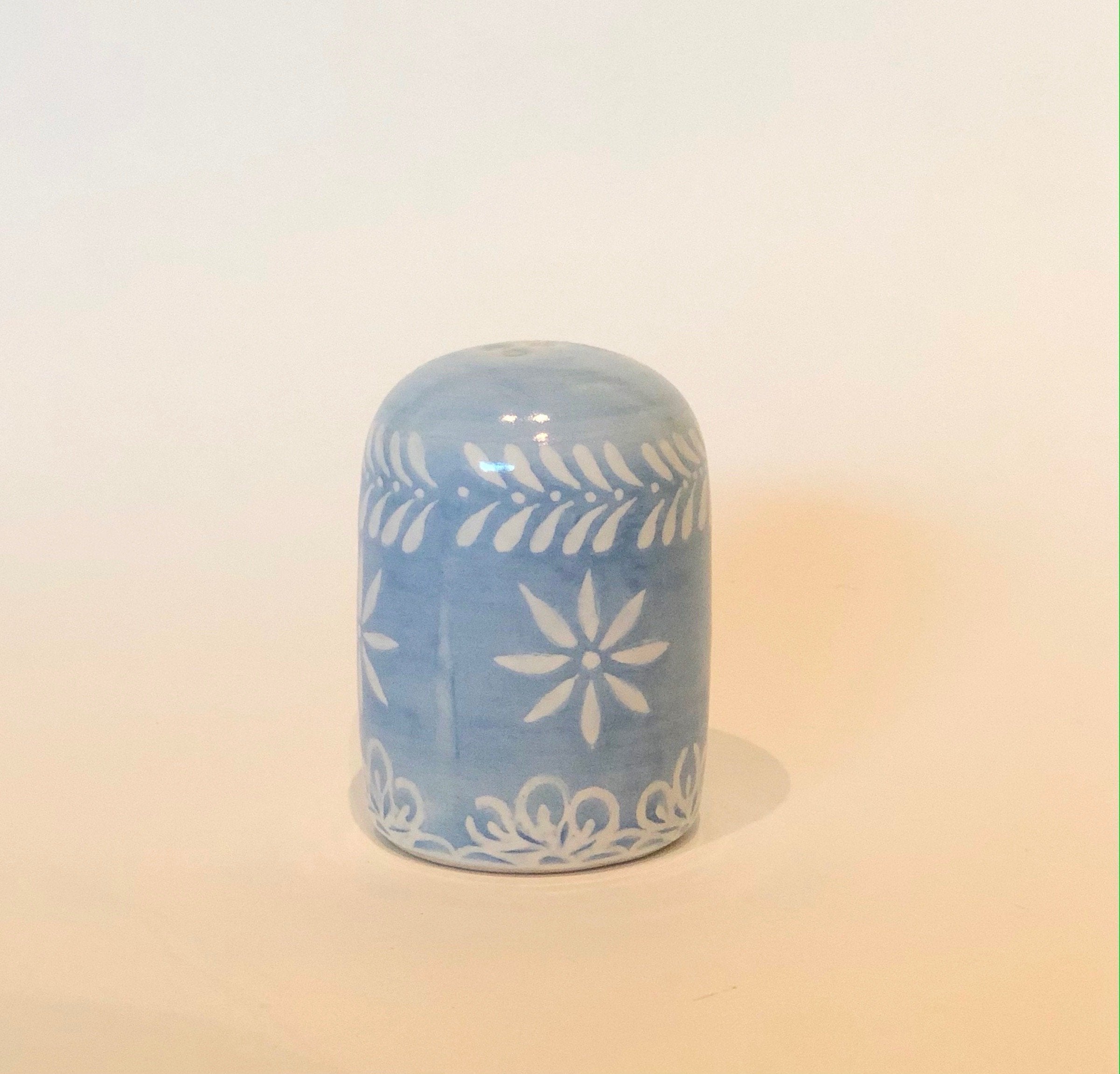 Hand Painted Stoneware Blue Coco Salt and Pepper Shakers