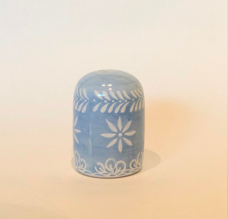 Hand Painted Stoneware Blue Coco Salt and Pepper Shakers