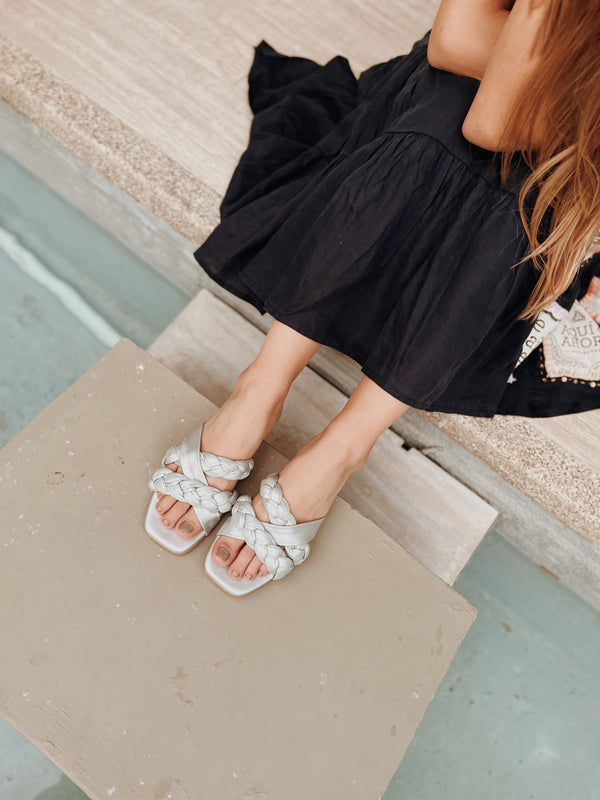 Silver Leather Sandals Atena