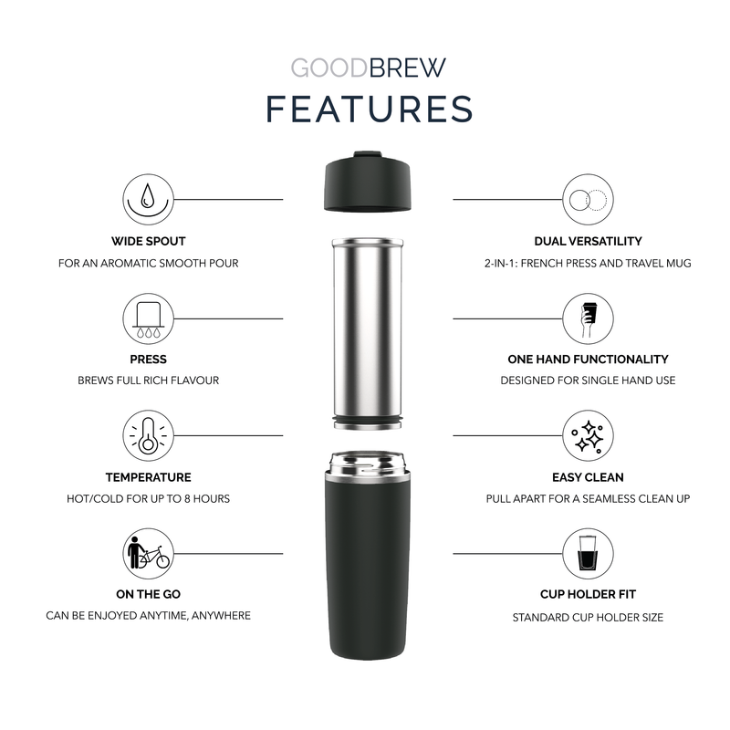 The Good Brew Flip Top Coffee Press - Long Black