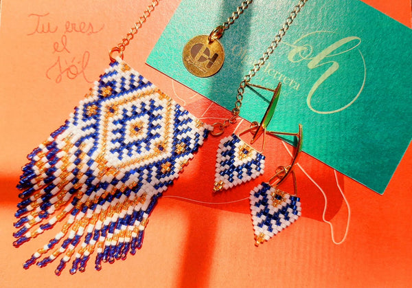 Handmade Blue Mapuche Necklace & Earrings Set