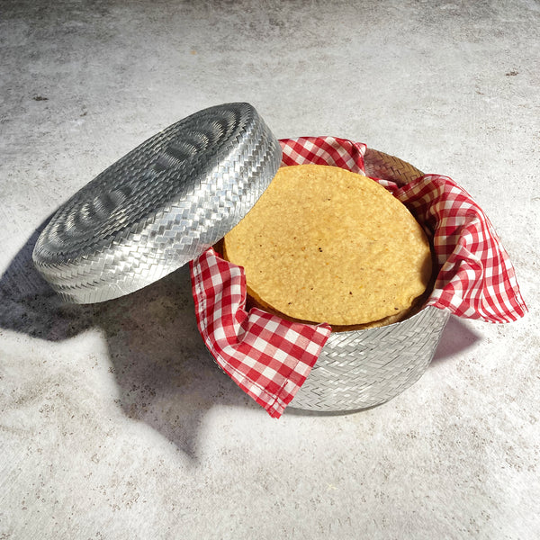 Hand Woven Silver Basket for Tortillas