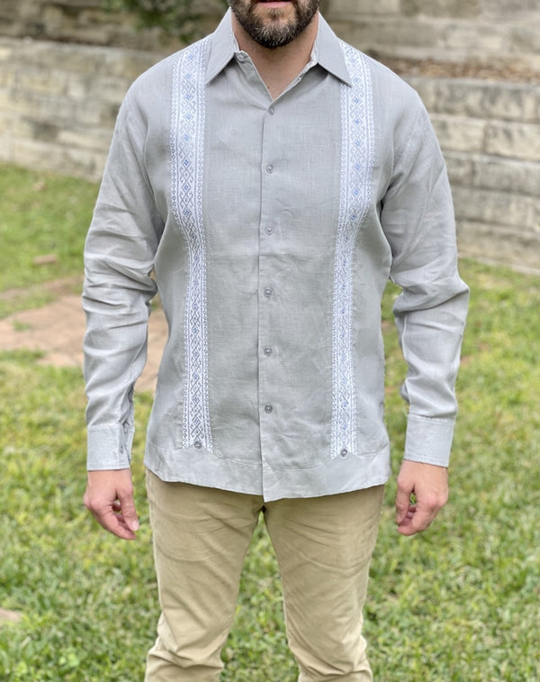 Ivory Linen Chiapas Guayabera with Ivory and White