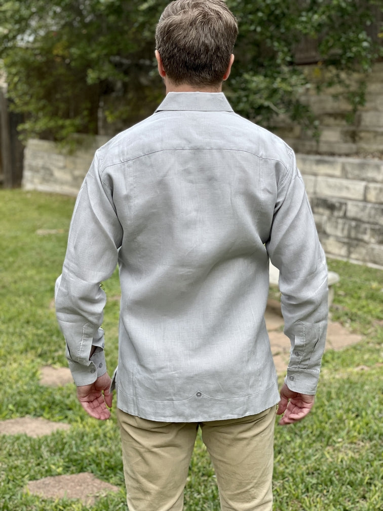 Ivory Linen Chiapas Guayabera with Ivory and White