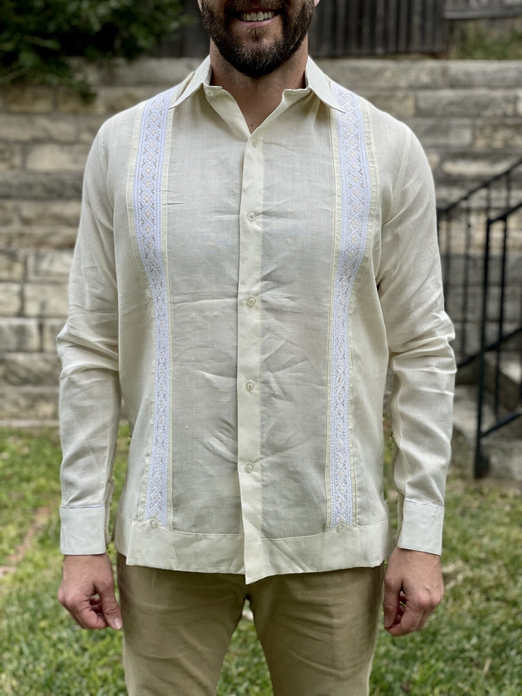 Ivory Linen Chiapas Guayabera with Hand Embroidery