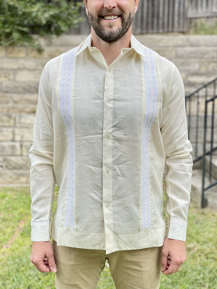 Gray Linen Guayabera From Chiapas