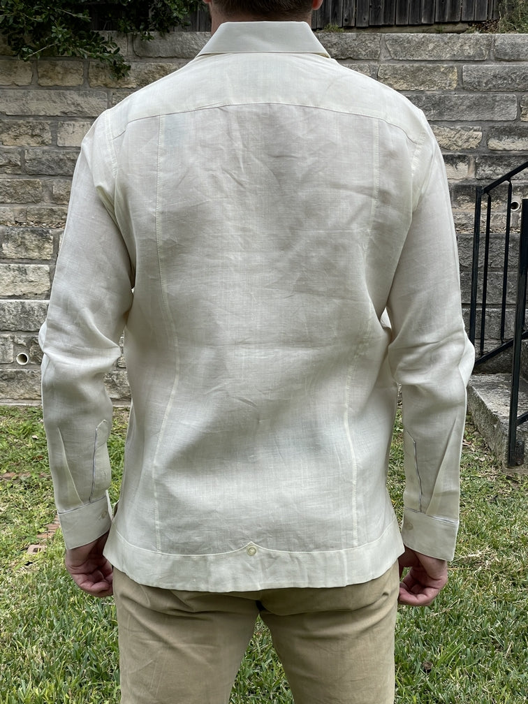 Gray Linen Guayabera From Chiapas