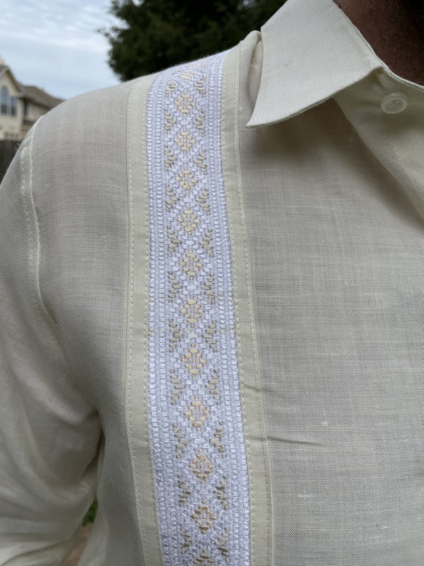 Ivory Linen Chiapas Guayabera with Hand Embroidery