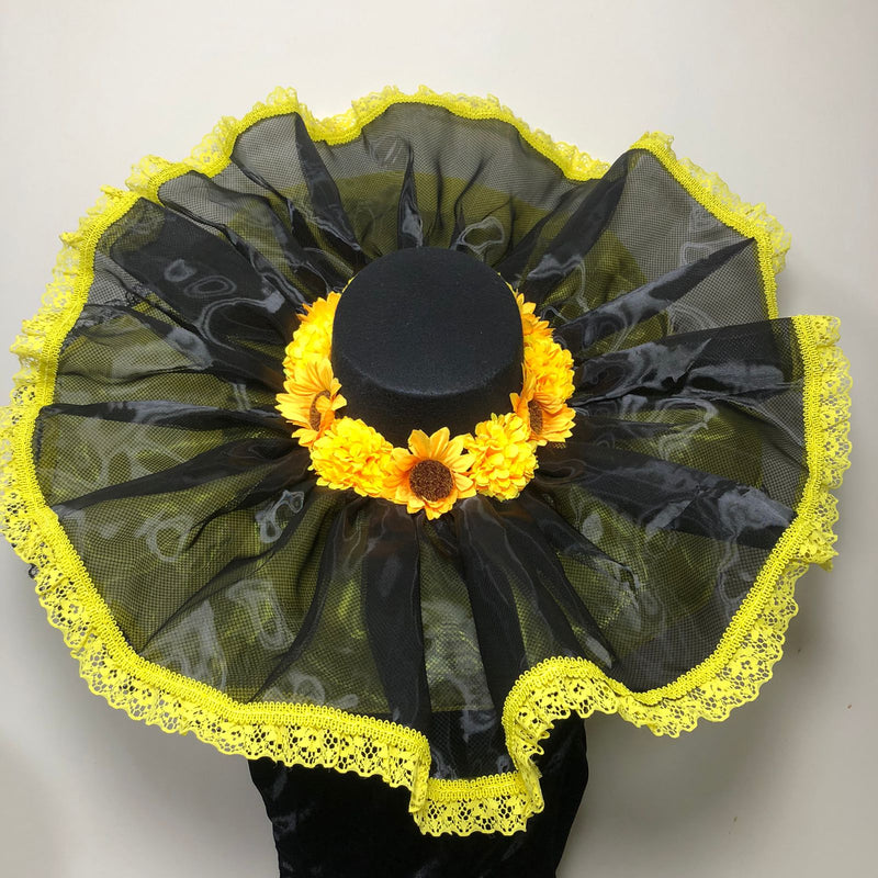 Traditional Catrina Hat with Yellow Lace and Flowers