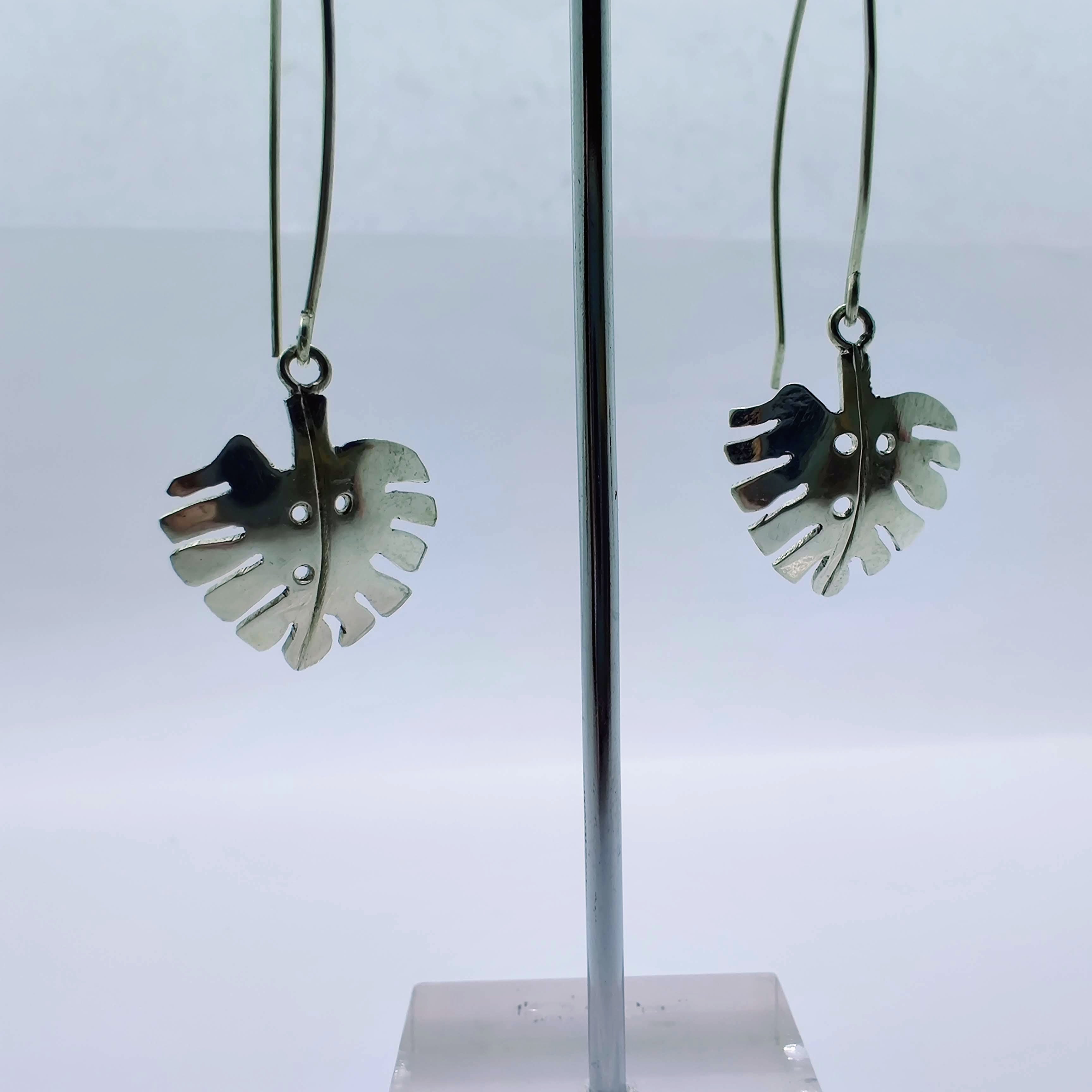 Sounds of the Forest - Silver Monstera Leaf Earrings