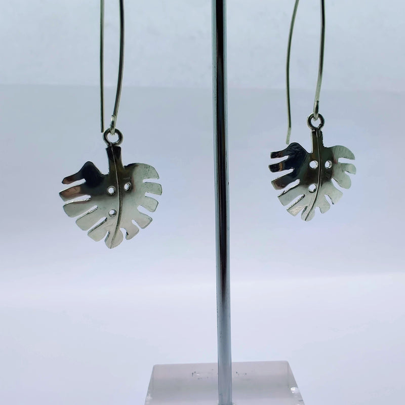 Sounds of the Forest- Handmade- 950 Silver- Silver Monstera Leaf Earrings