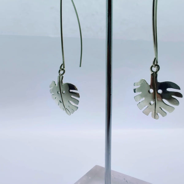 Sounds of the Forest- Handmade- 950 Silver- Silver Monstera Leaf Earrings