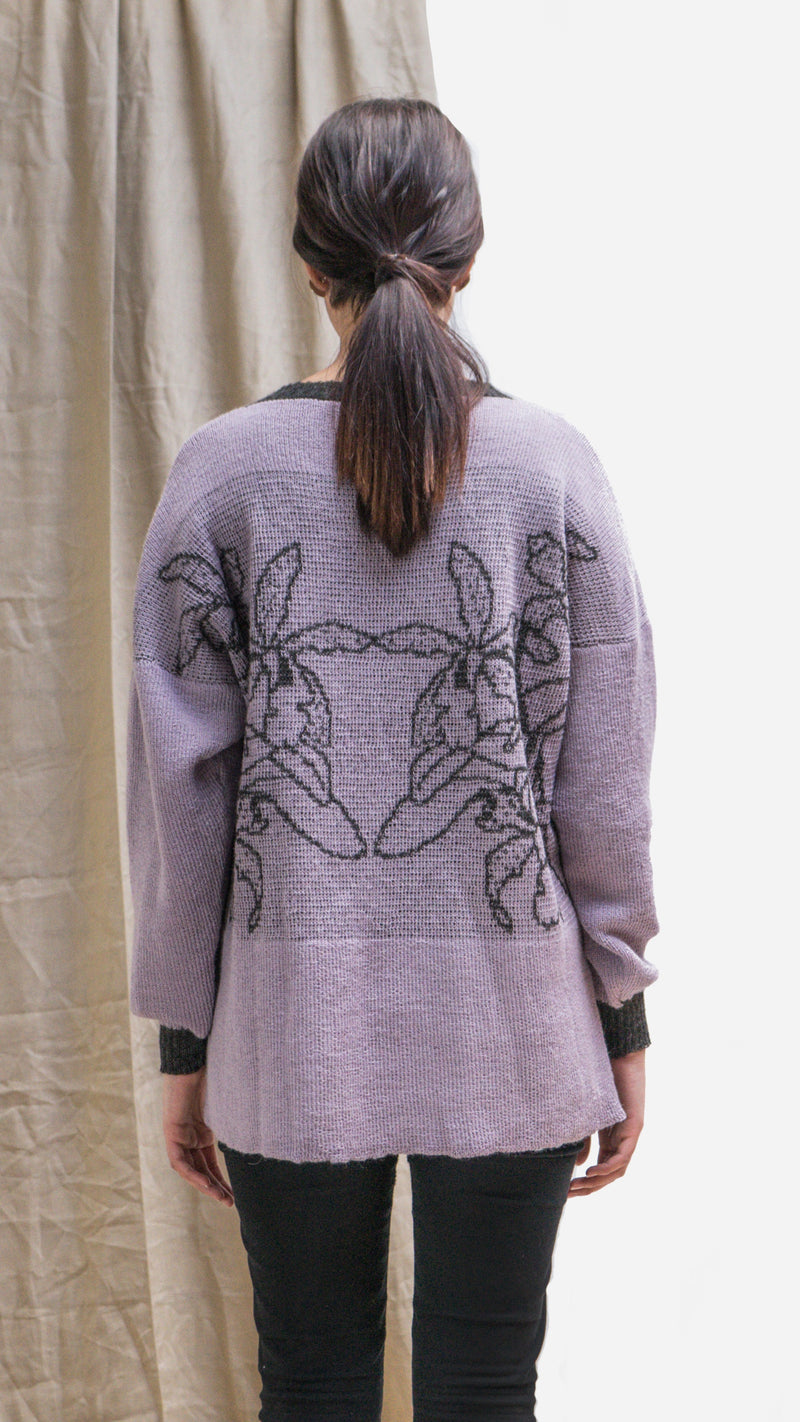 Alpaca Orchid Sweater - Lavender and Dark Gray