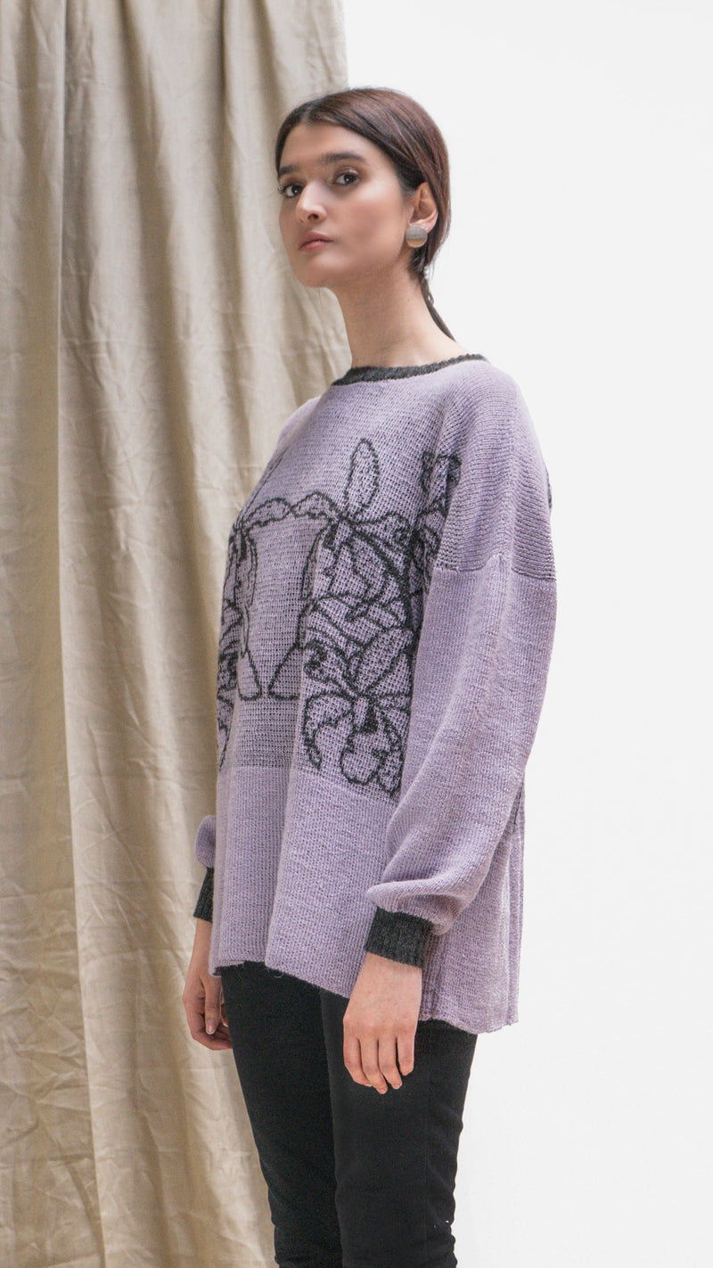 Alpaca Orchid Sweater - Lavender and Dark Gray