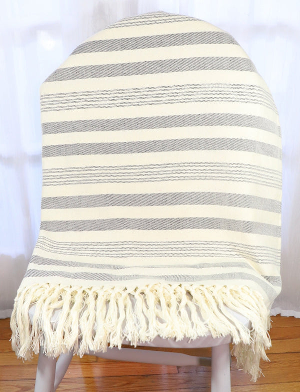 Throw Blanket in Charcoal Stripes