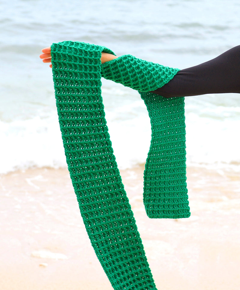 Waffle Crochet Scarf in Green