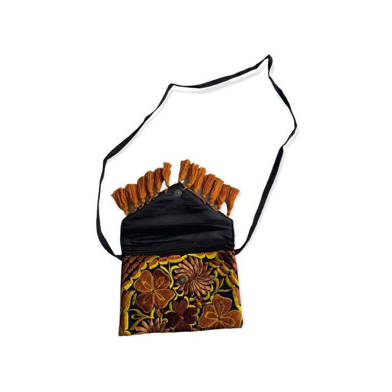 Hand Embroidered Ximena Clutch in Black, Brown and Ecru