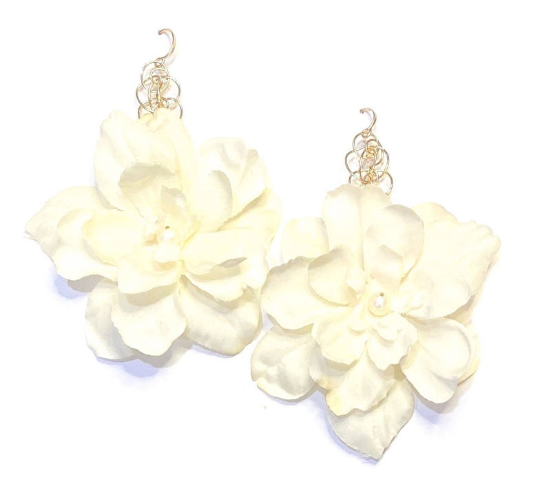 Handmade Designer Elizabeth Ivory Floral Drop Earrings - Shop Just