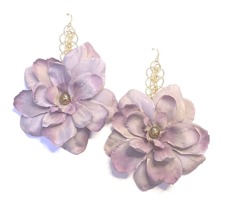Handmade Designer Elizabeth Lavender Floral Drop Earrings - Shop Just