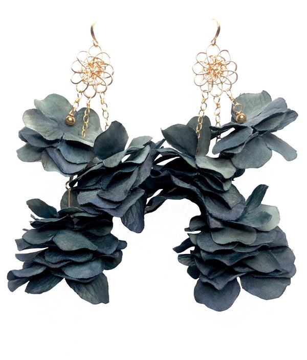 Handmade Designer Peri Denim Multi-Floral Earrings