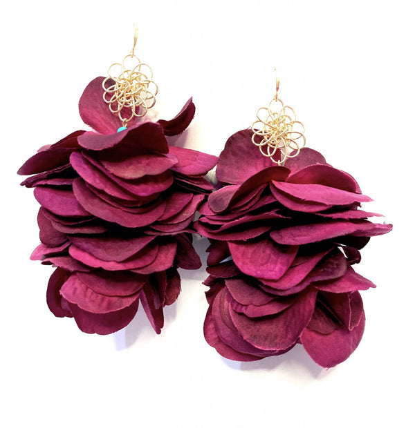 Handmade Designer Peri Plum Floral Drop Earrings
