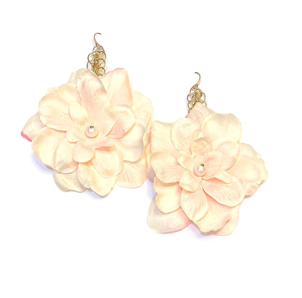Handmade Designer Elizabeth Pale Pink Floral Drop Earrings - Shop Just