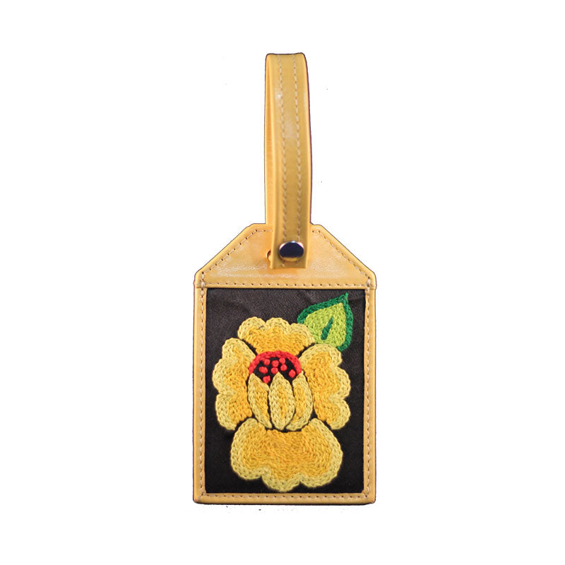 Hand Embroidered Leather Luggage Tag