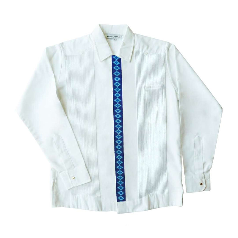 Presidential Guayabera with Hand Embroidered Blue Diamonds