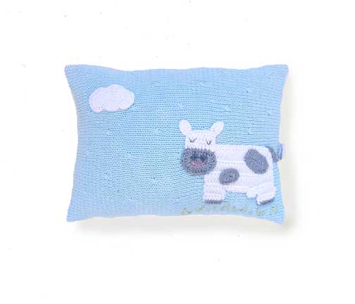 Hand Knitted Blue Cow Mini Pillow