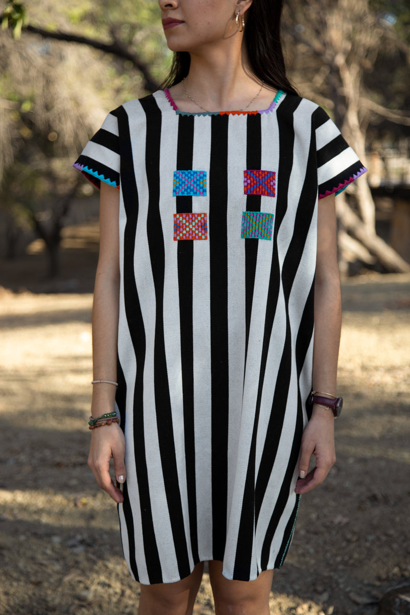 Black & White Dress Hand-Woven in Loom