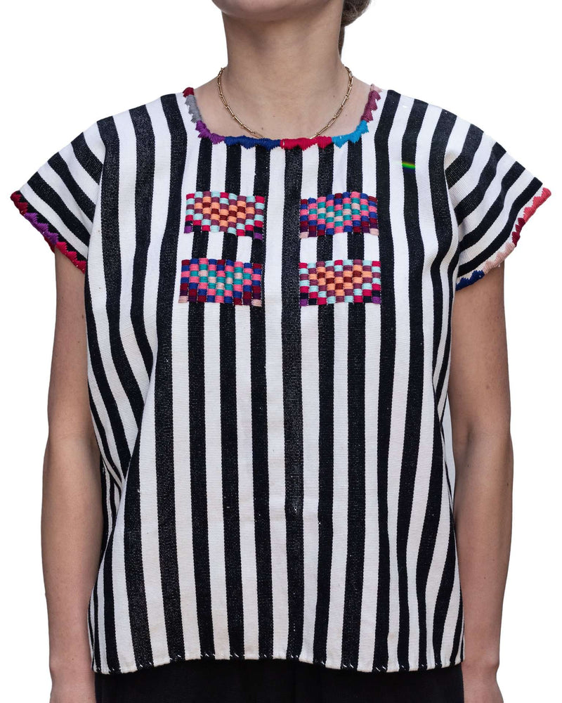 Black & White Blouse Hand-Woven in Loom