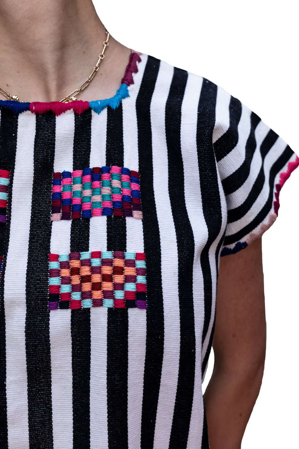 Black & White Blouse Hand-Woven in Loom