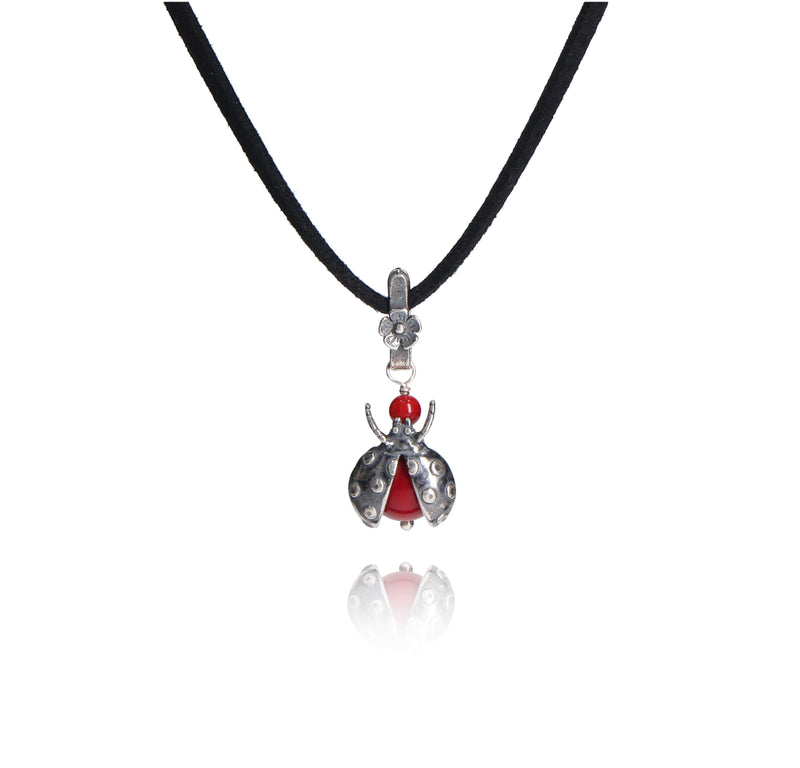 Ladybug Coral Charm in Sterling Silver