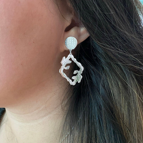 Silver Rhombus Cactus Earrings