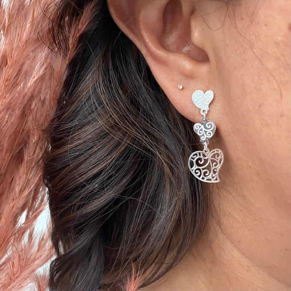 Silver Fortitude Heart Pendant Earrings