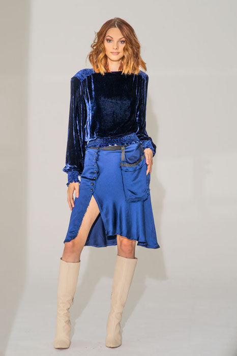 MARY JANE Cobalt Silk Velvet Top