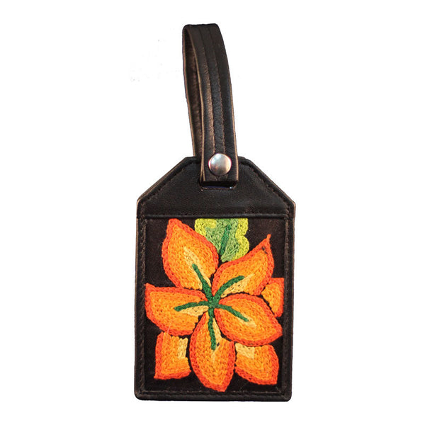 Hand Embroidered Leather Luggage Tag