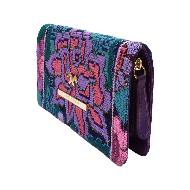 Aurora Zinacantan Cross Stitch Purple Clutch