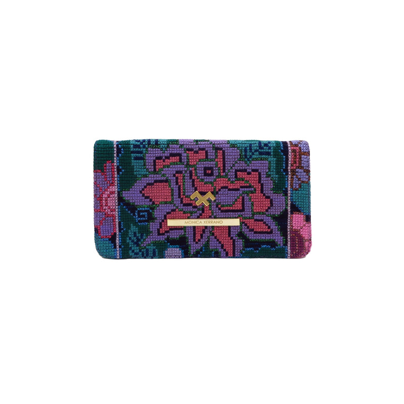 Aurora Zinacantan Cross Stitch Purple Clutch