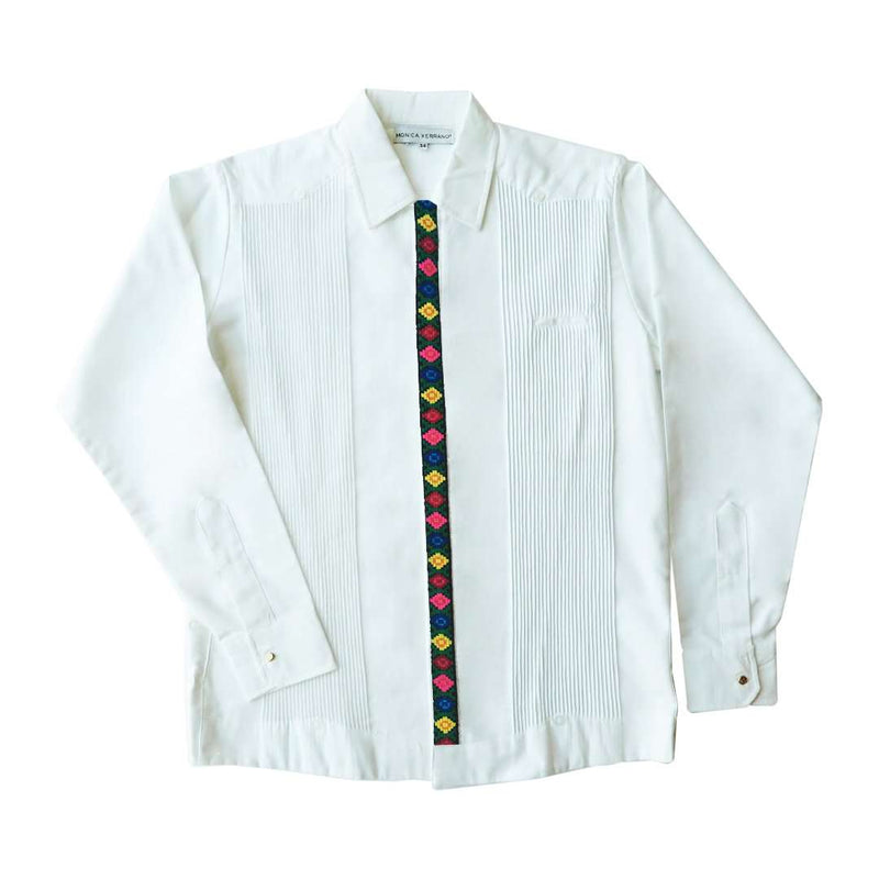 Presidential Guayabera with Hand Embroidered Multi-colored Rhombus